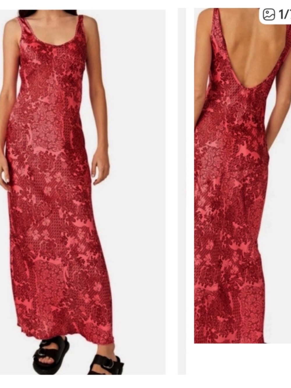 FREE PEOPLE WORTH THE WAIT BIAS CUT SLEEVELESS FLORAL MAXI DRESS LARGE RED - Picture 4 of 10